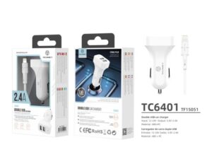 Carregador De Carro Para Ip 2Usb Basico 2.4A Branco