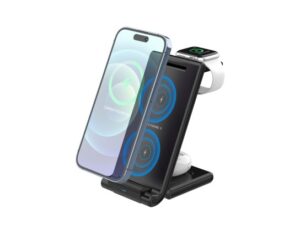 Carregador 3In1 Sem Fio, Base De Carregamento Iphone E Apple Watch Dobravel 3 Em 1, Qi Wireless Charger Para Iphone 14 13 12 11/Pro/Xs/Xr/8/Air Pods Pro/Iwatch 8/7/6/5/4/Samsung/Xii. Aomi, Etc. - Preto