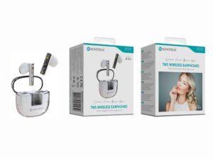 Auriculares Bluetooth TWS Branco BT-012 – Design Transparente, Estojo Compacto