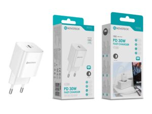 Carregador Rápido USB-C Branco C-022 – 30W PD, Compacto, Compatível com Smartphones e Laptops