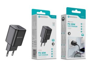 Carregador Rápido USB-C Negro C-022 – 30W PD, Compacto, Compatível com Smartphones e Laptops