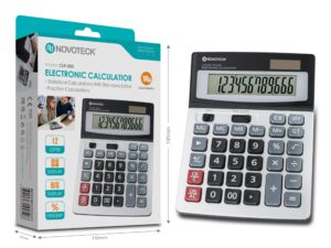Calculadora Eletrônica NOVOTECK CLR-002 de 12 Dígitos com Funções Estatísticas e Energia Solar