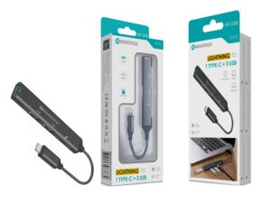 Hub NOVOTECK Lightning - Expansão para 1 Tipo-C e 3 USB HK-068