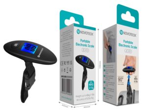 Balança Portátil Eletrônica Novoteck JC-011 - Capacidade 40kg, Precisão 10g, Display LED Azul, Gancho de Aço