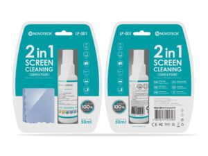 Kit de Limpeza para Telas LP-01 2 em 1 – Líquido 50ml com Pano de Microfibra, Elimina 99% dos Germes, Ideal para Dispositivos Eletrônicos