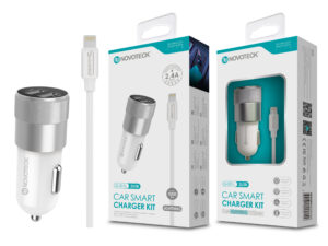 Kit Carregador Automóvel 2.4A 2 USB Branco com Cabo Lightning Q-001L