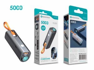 Power Bank Portátil 5000mAh PB-008 Negro com Lanterna e Cabo Integrada