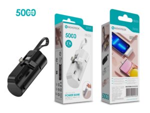 Power Bank 5000mAh PB-010 Negro - Design Compacto com Suporte e Cabo Integrado
