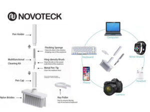 Kit de Limpeza Multifuncional NOVOTECK PJ-001 - Para Dispositivos Eletrônicos com Esponja de Flocagem e Extrator de Teclas
