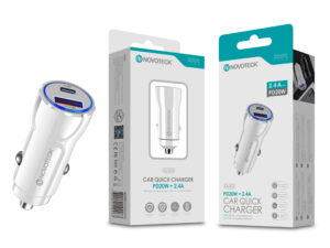 Carregador Rápido Automóvel Novoteck Q-003 com Tecnologia PD 20W e USB 2.4A