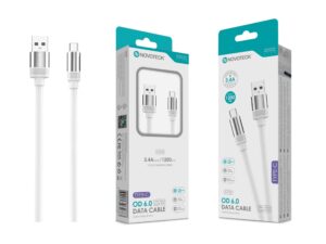 Cabo de Dados Type-C 3.4A,1.2m,OD 6.0 Super Grosso,Branco,Alta Durabilidade S-078