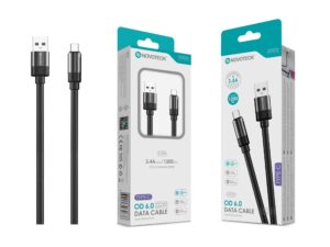 Cabo de Dados Type-C 3.4A,1.2m,OD 6.0 Super Grosso,Negro,Alta Durabilidade S-078