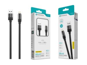 Cabo de Dados Lightning 3.4A,1.2m,OD 6.0 Super Grosso,Negro,Alta Durabilidade S-079