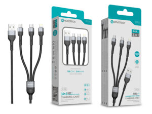Cabo de Carregamento 3 em 1 NOVOTECK S-106 - USB para Lightning/Type-C/Micro-USB, 3.4A, 100cm