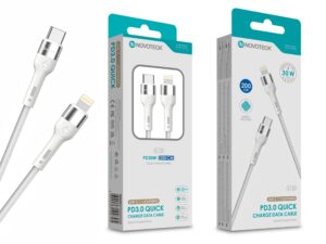 Cabo de Dados Trançado Nylon 3.1A Carregamento Rápido - Branco , USB-C to Lightinig , 2.0M