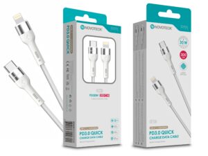 Cabo de Dados Trançado Nylon 3.1A Carregamento Rápido - Branco , USB-C to Lightinig , 3.0M