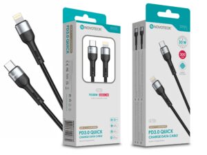 Cabo de Dados Trançado Nylon 3.1A Carregamento Rápido - Negro , USB-C to Lightinig , 3.0M