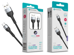 Cabo de Dados Trançado Nylon 3.1A Carregamento Rápido - Negro , Type-C USB , 3.0M