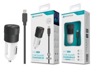 Kit Carregador Automóvel 2.4A 2 USB Negro com Cabo Lightning Q-001L