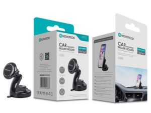 Suporte Magnético para Telemóvel de Carro Novoteck Z-028 - Rotação 360°, Fixação Magnética Forte, Ventosa Universal, Design Compacto