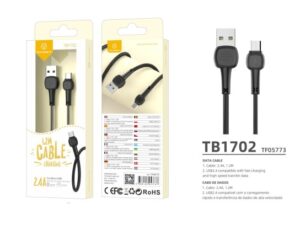 Micro Usb Macaron Cabo De Dados De Pvc 1,2M Preto 2.4A