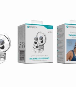Auriculares Bluetooth TWS Branco BT-019 – Estojo de Carregamento Transparente, Design Moderno