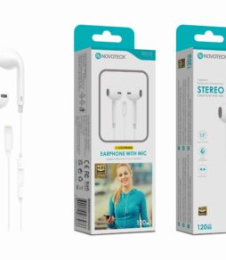 Auriculares Estéreo com Microfone Novoteck E-036 – Conexão Lightning, Áudio Hi-Fi