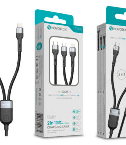 Cabo de Carregamento 2 em 1 NOVOTECK S-099 USB-C to Typ-C 60W e Lightning 27W, Durável, 100cm