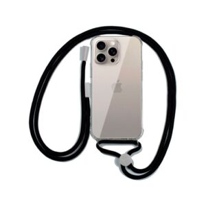 COOL IPHONE 15 PRO MAX CASE TRANSPARENT BLACK INCLUDES BLACK CORD 150CM 8434847069883