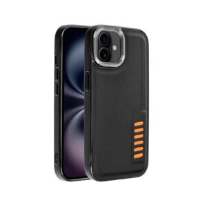 Cool iPhone 16 Milano Case, Black Leatherette/Raised Edges/Wireless Charging 8434847075990
