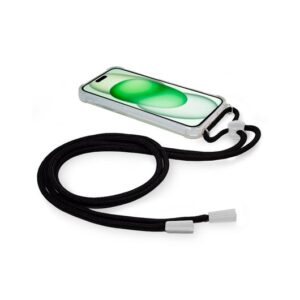 COOL IPHONE 15 PLUS CASE TRANSPARENT BLACK INCLUDES BLACK CORD 150CM 8434847069869