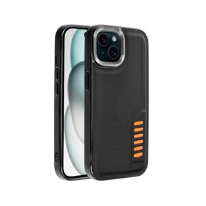 Cool iPhone 15 Milano Case, Black Leatherette/Raised Edges/Wireless Charging 8434847073170