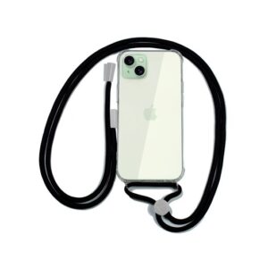 COOL IPHONE 15 TRANSPARENT BLACK CASE INCLUDES 150CM BLACK CORD 8434847069852